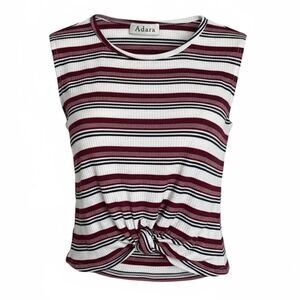 EUC Adara Women's Maroon White Striped Sleeveless Top - Tie Detail - Size L